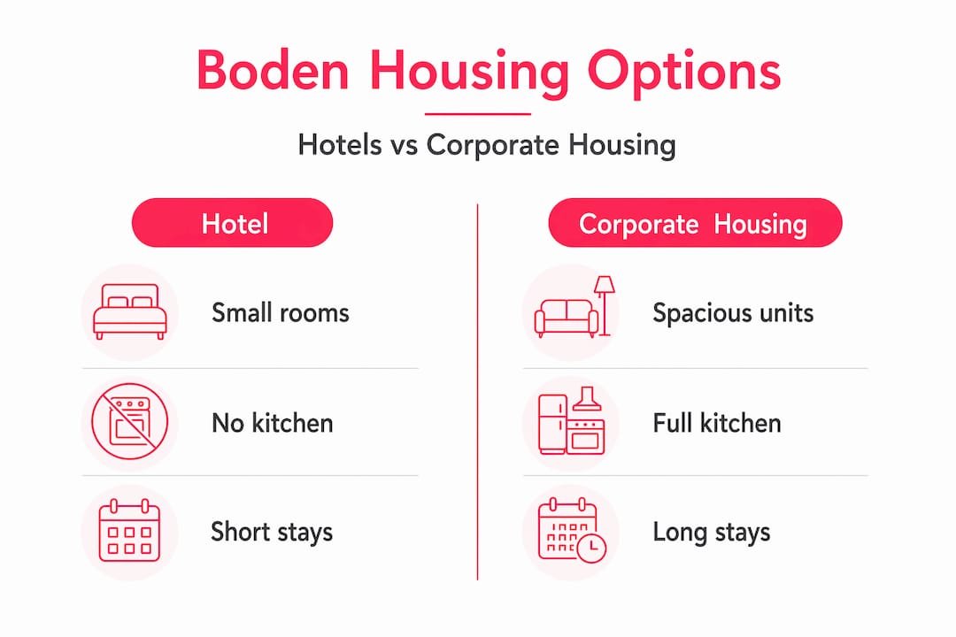 Infographic comparing hotel and corporate housing features