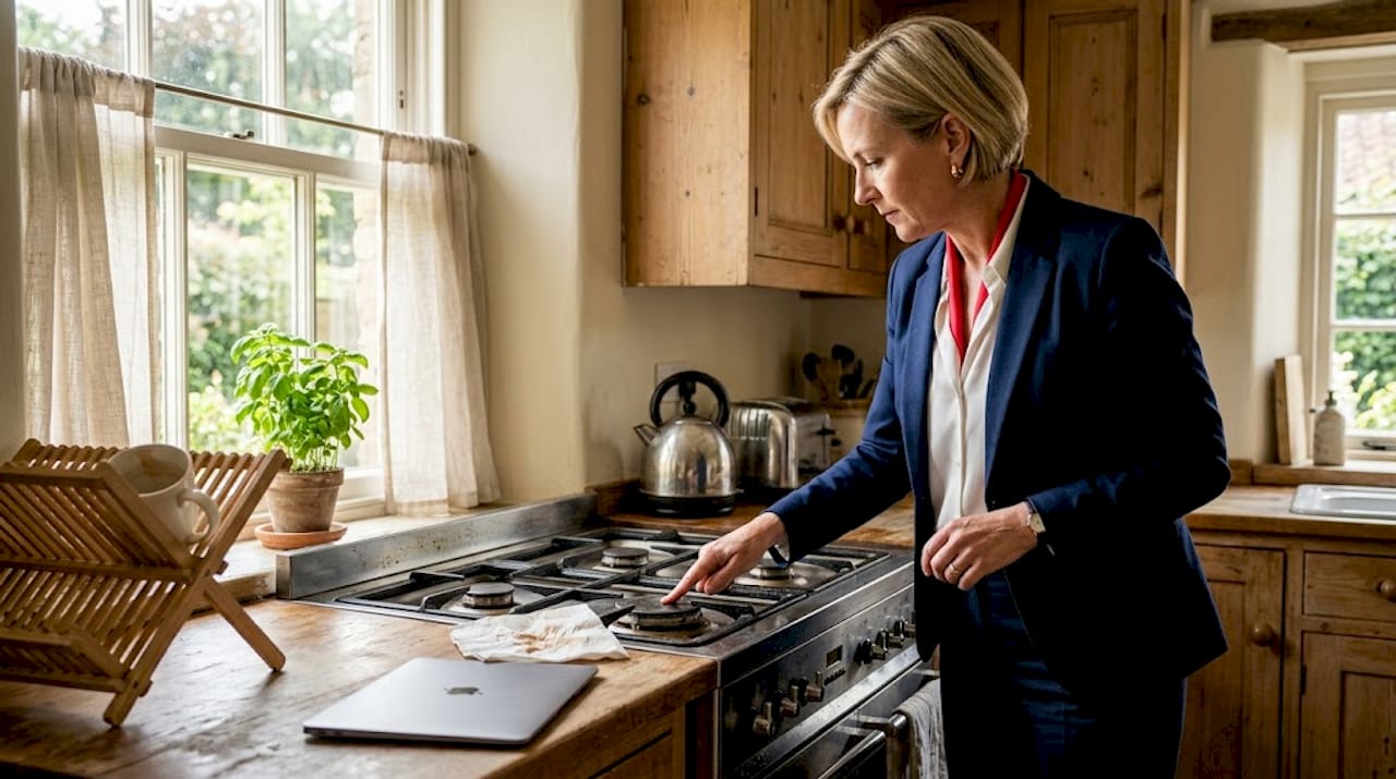 Guest checking kitchen for cleanliness on arrival