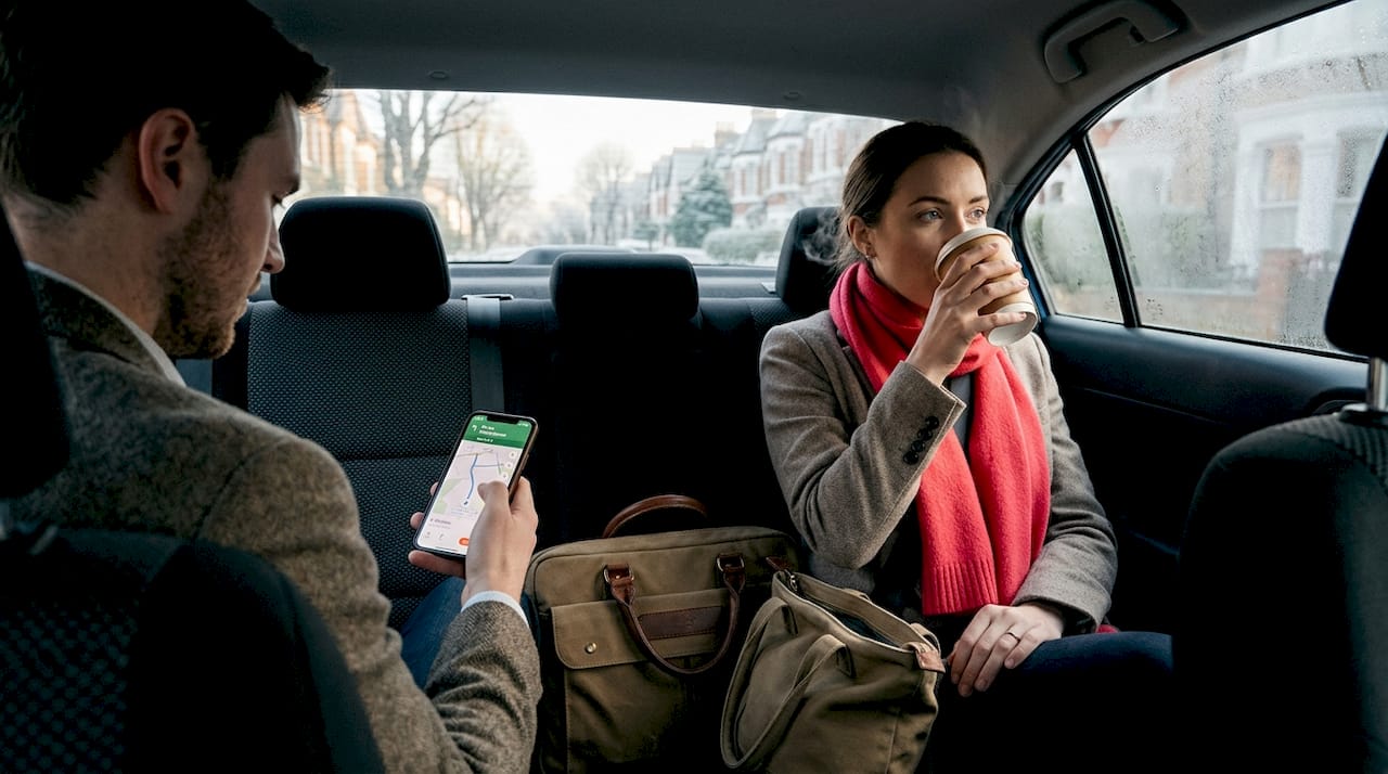 Team commuting together by car in morning