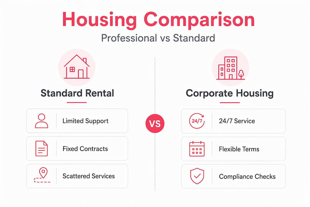 Infographic comparing corporate and standard housing