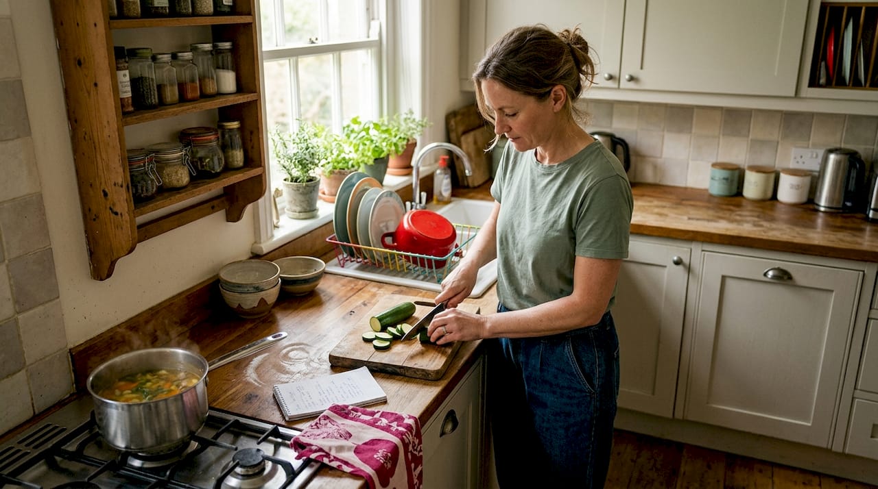 Person preparing simple meal in kitchen