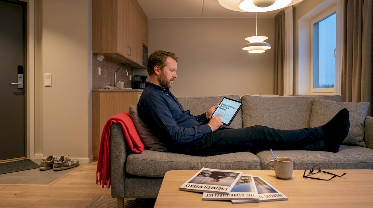 Engineer relaxing in serviced apartment Luleå