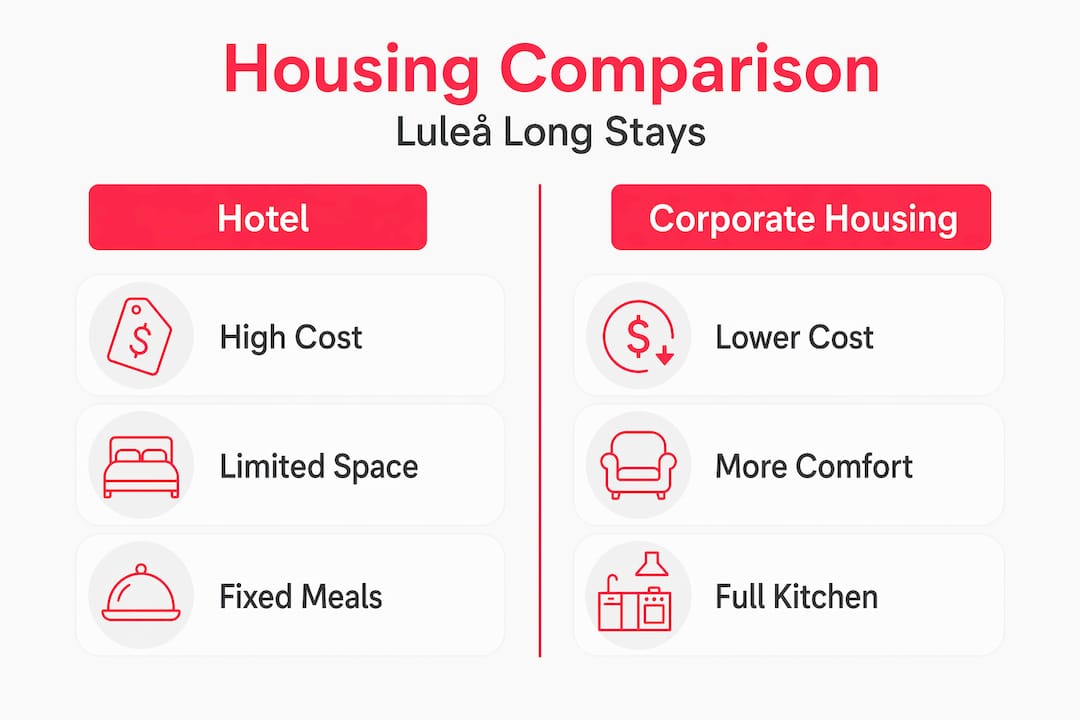 Infographic comparing hotel and corporate housing for long stays