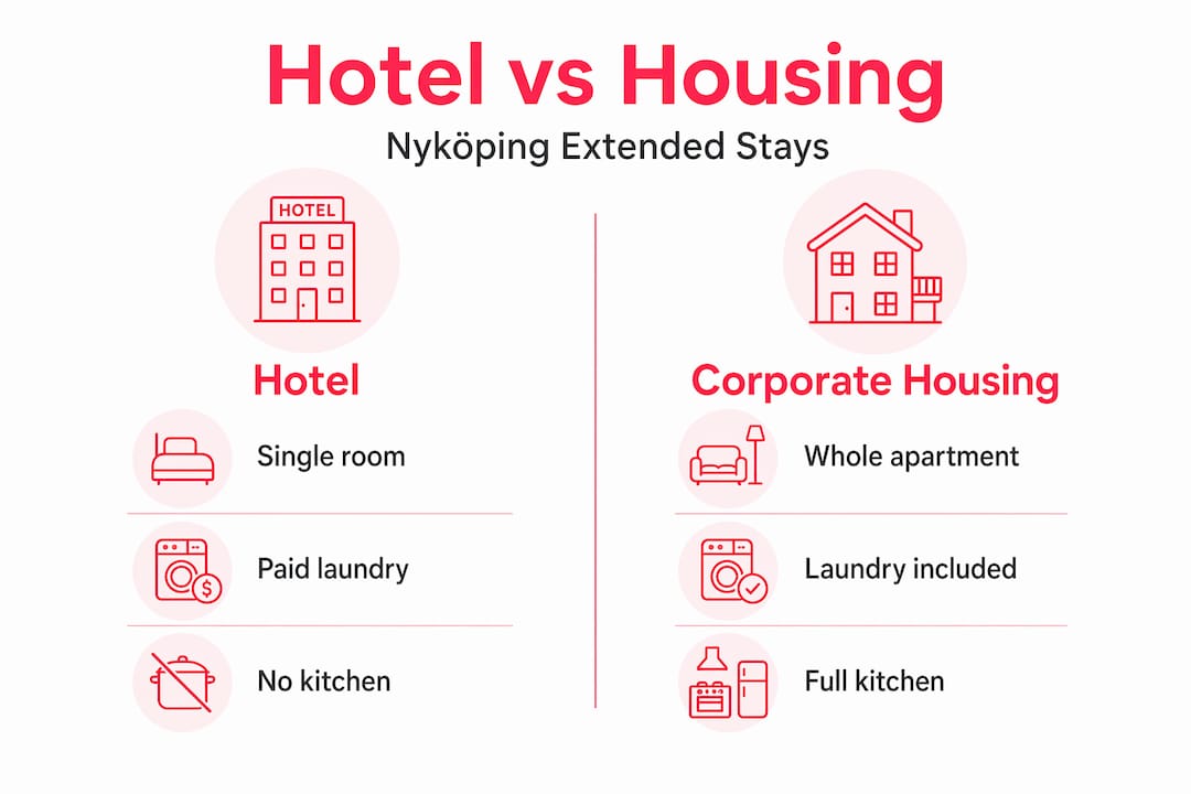 Infographic comparing hotels and corporate housing features