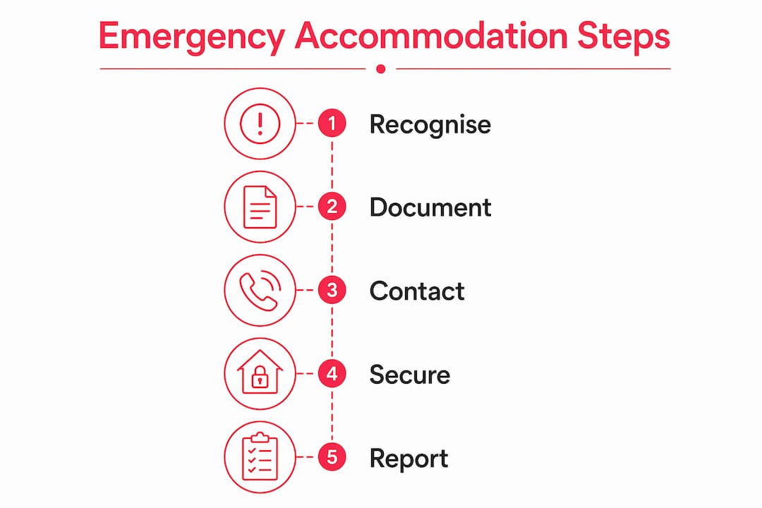 Infographic illustrating steps to handle accommodation emergencies