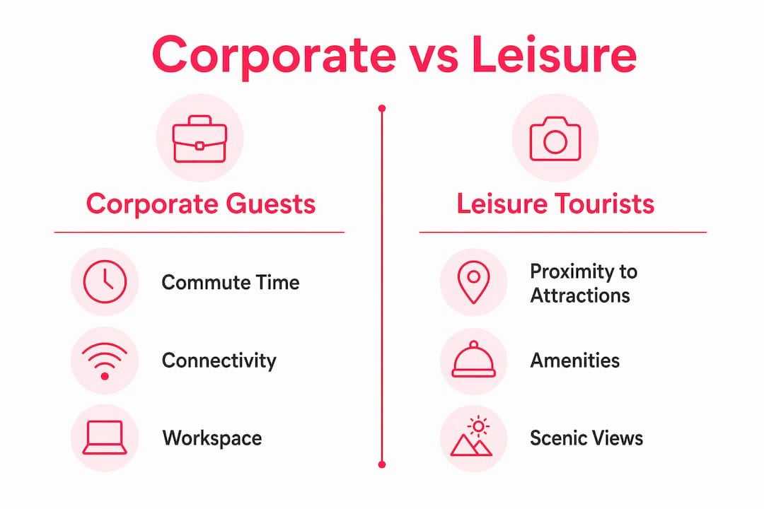 Infographic comparing corporate guests and leisure tourists property preferences