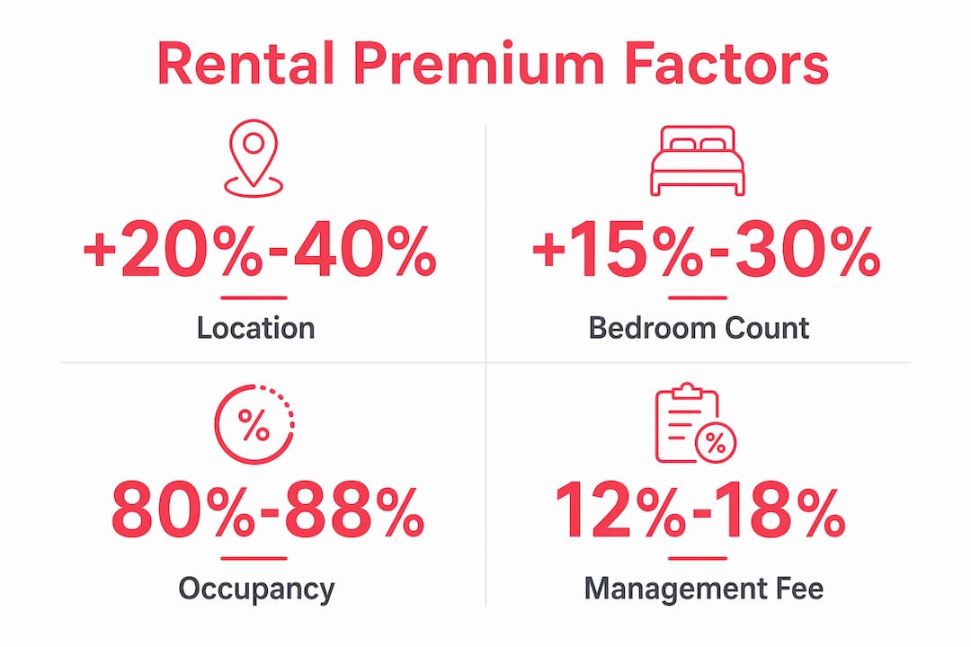 Infographic showing key factors influencing corporate housing rent premiums