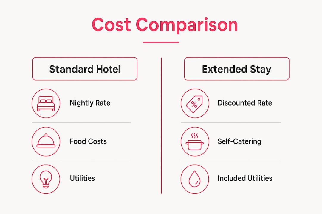 Infographic comparing extended stay and hotel costs