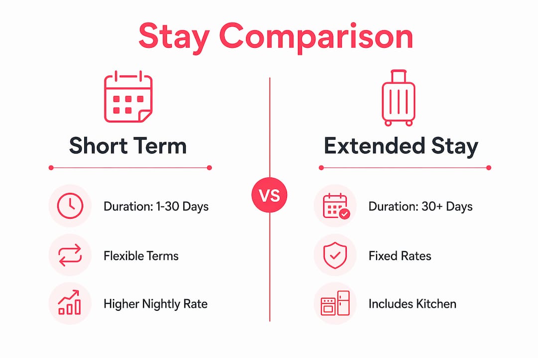 Infographic comparing short term and extended stay accommodations