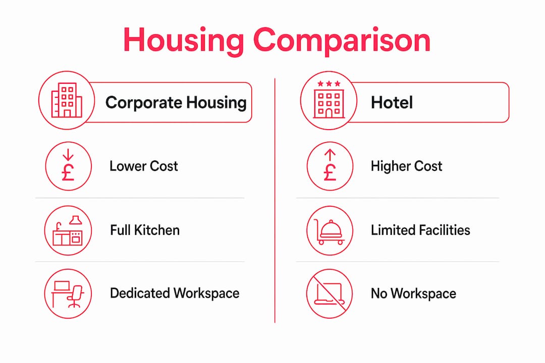 Infographic comparing corporate housing and hotels