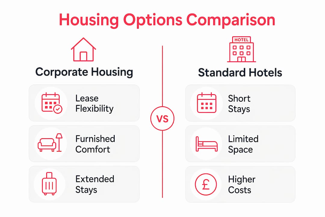 Infographic comparing corporate housing and standard hotels