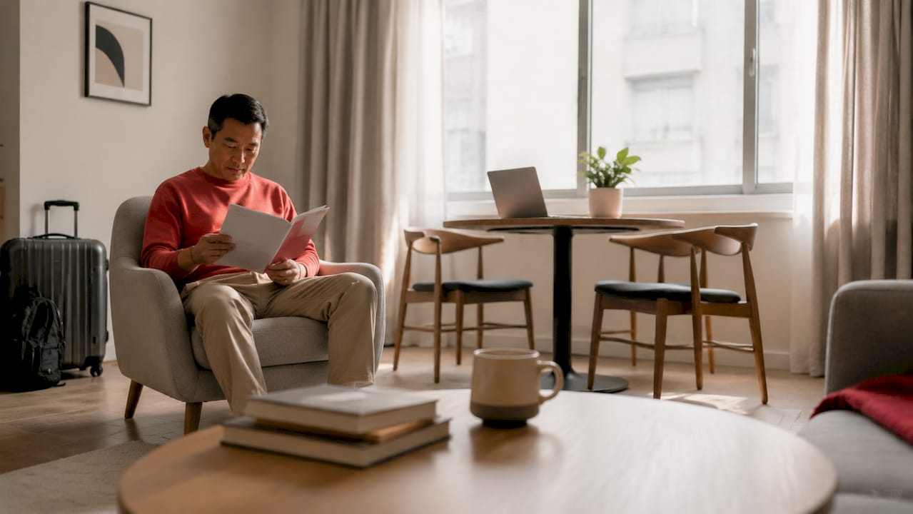 Furnished corporate apartment living room and workspace