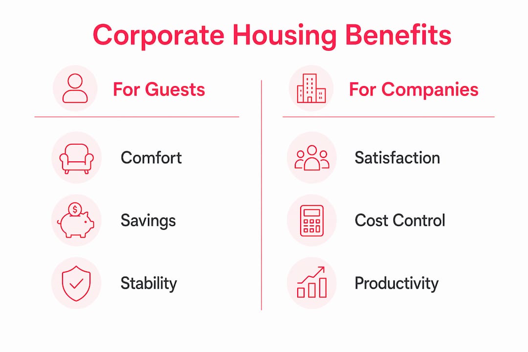 Infographic comparing benefits of corporate housing for guests and companies