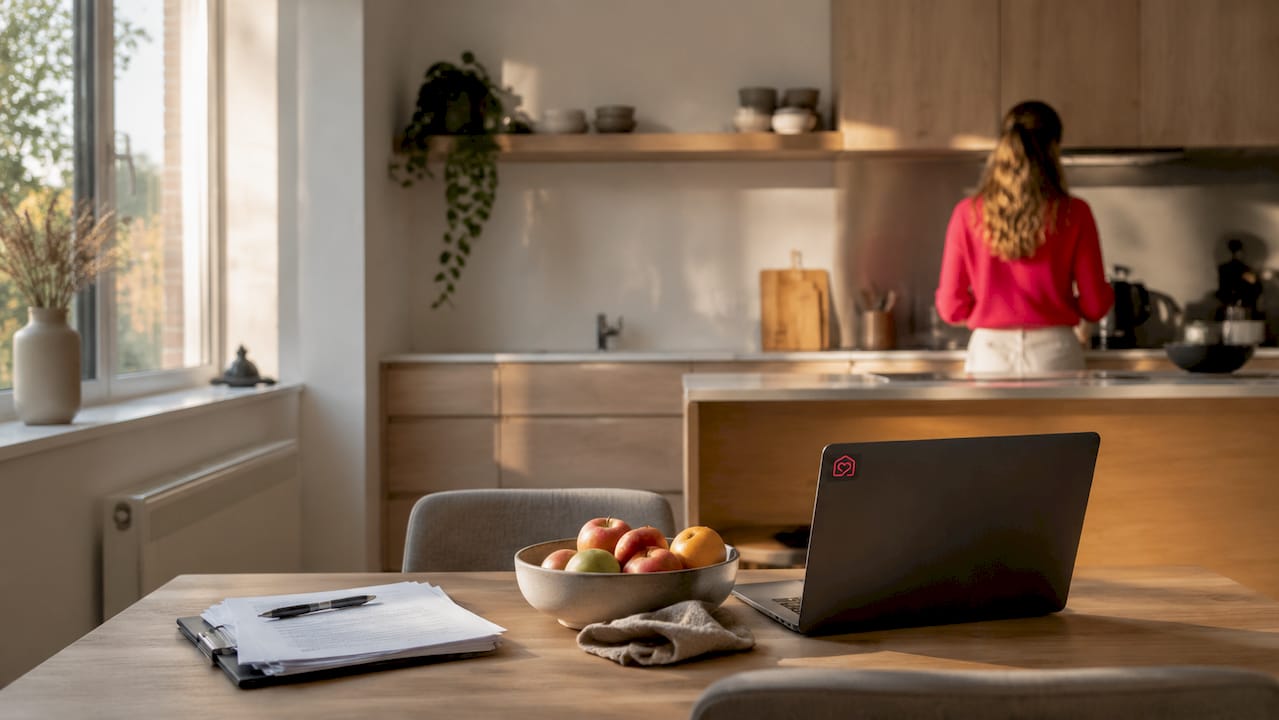 Nordic style living room showing operational documents