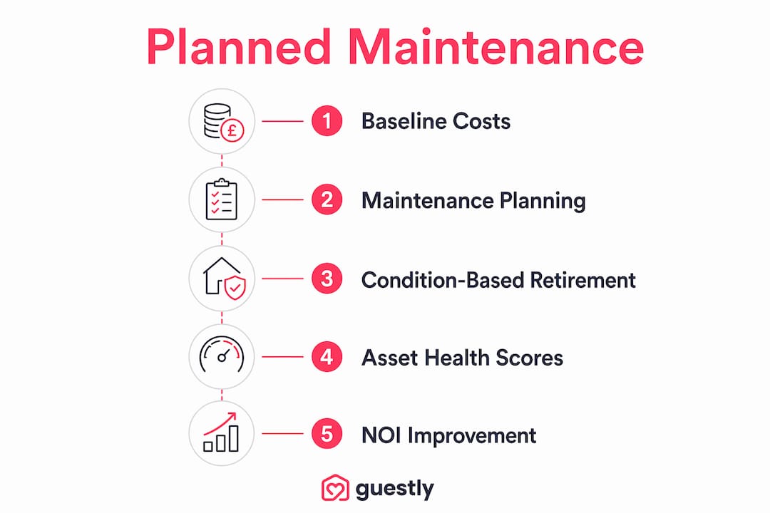 Infographic illustrating planned maintenance steps and impact