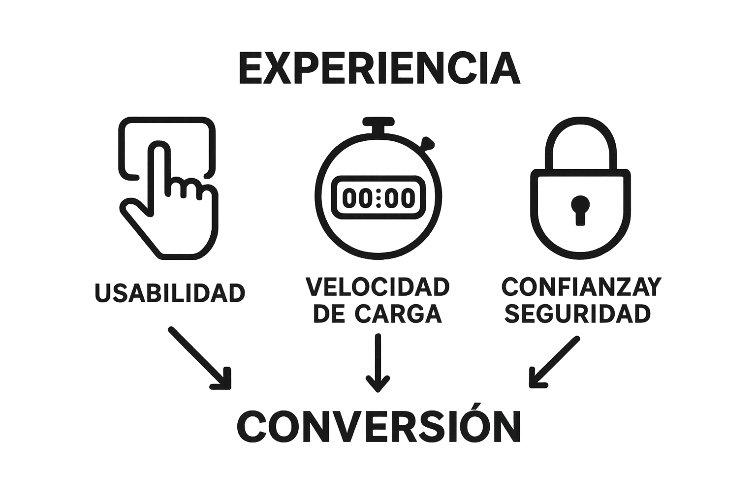 Infografía comparativa de usabilidad, velocidad y seguridad en ecommerce