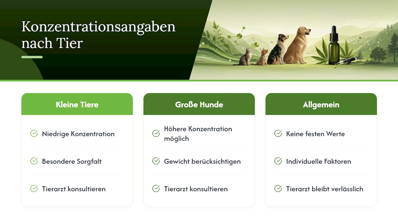 Wie unterscheiden sich die Konzentrationsangaben je nach Tier? — overview diagram