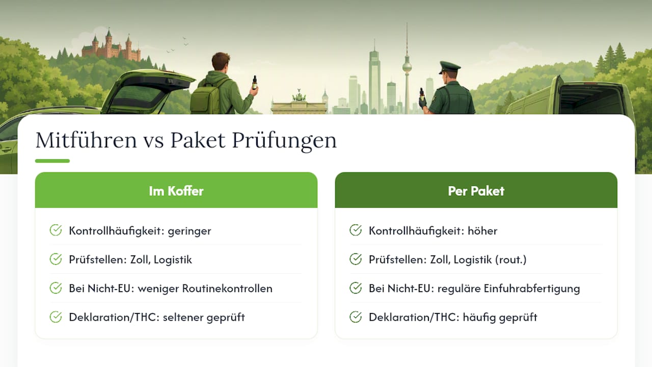 Vergleich zwischen Kofferreise und Versand von CBD