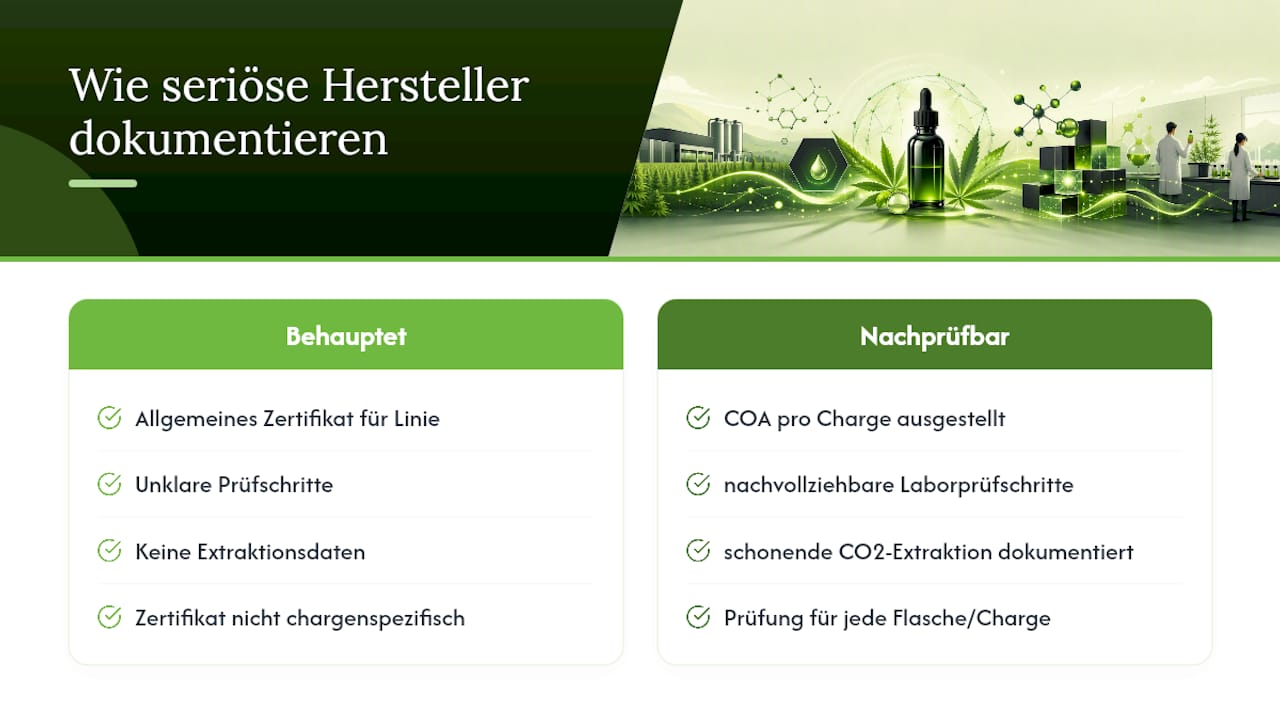 Wie ein seriöser Hersteller Echtheit und Qualität dokumentiert — overview diagram
