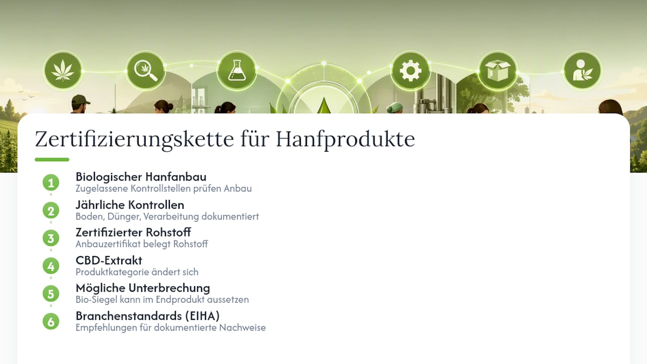 Zertifizierungskette vom Hanfanbau bis zum CBD-Extrakt