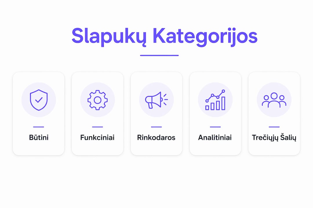 Infografikas, aiškiai parodantis slapukų rūšių hierarchiją pagal BDAR reikalavimus