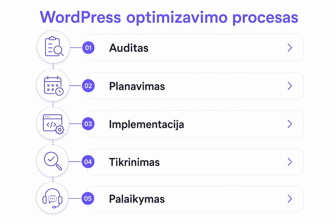WordPress svetainės spartinimo žingsniai – aiškiai pateikti infografike