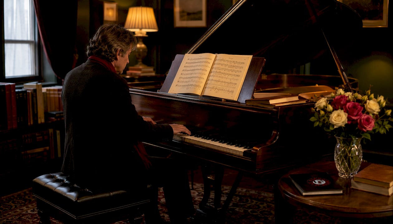 Hands playing classical piano wedding pieces