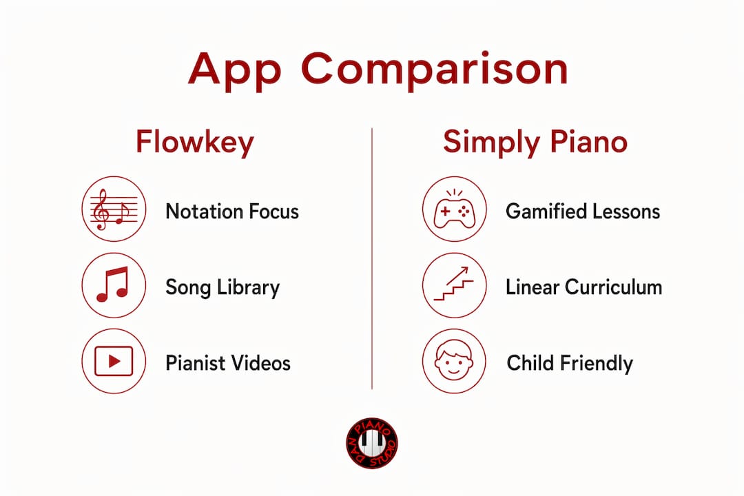 Infographic comparing Flowkey and Simply Piano features