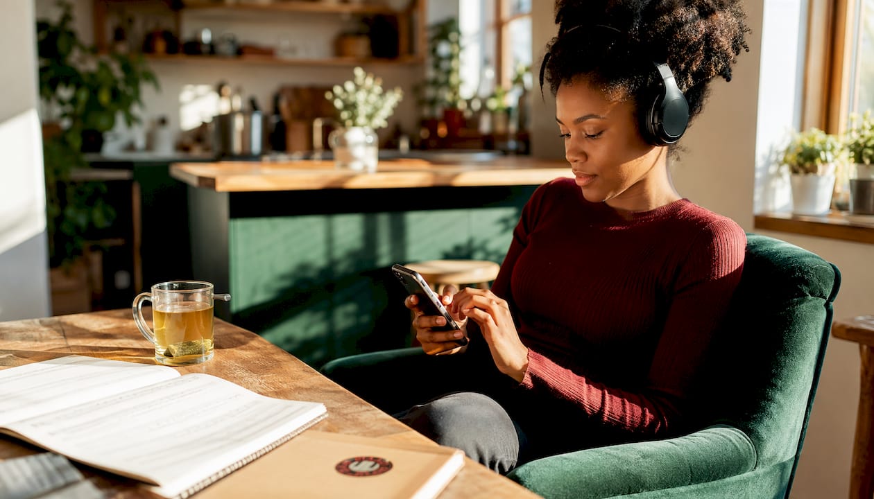 Musician practicing ear training at home