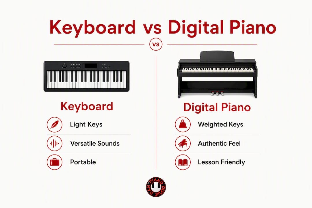 Infographic comparing keyboard and digital piano features