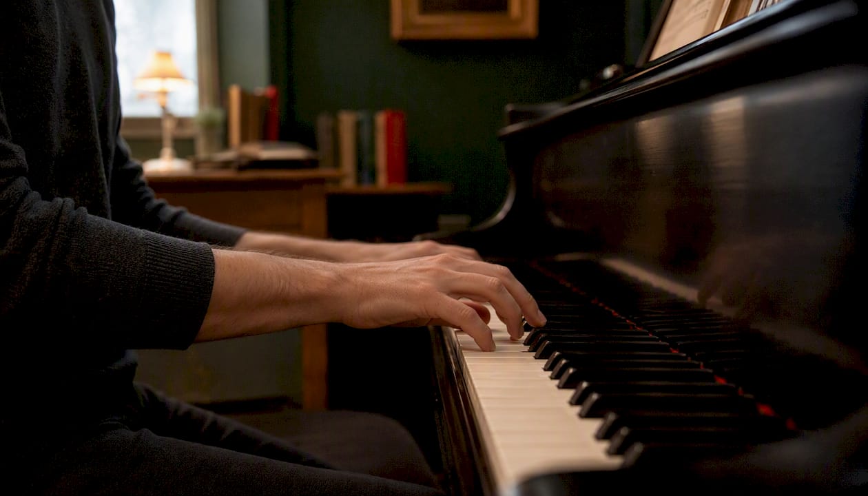 Teacher’s hands playing piano phrase