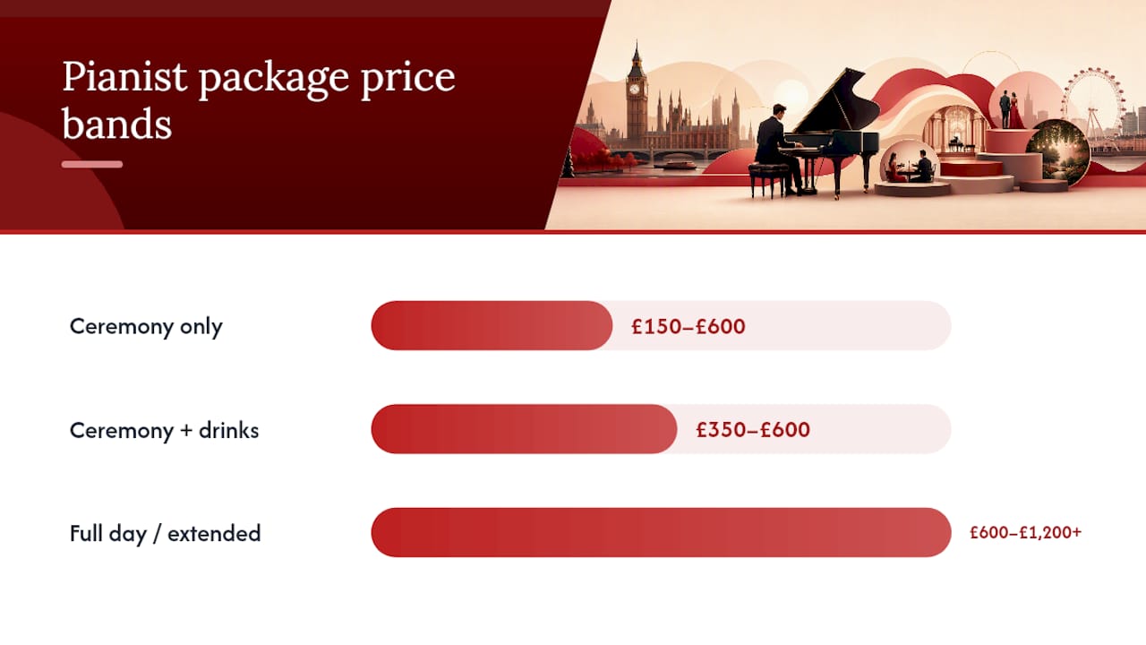 Diagram of wedding pianist package tiers and pricing