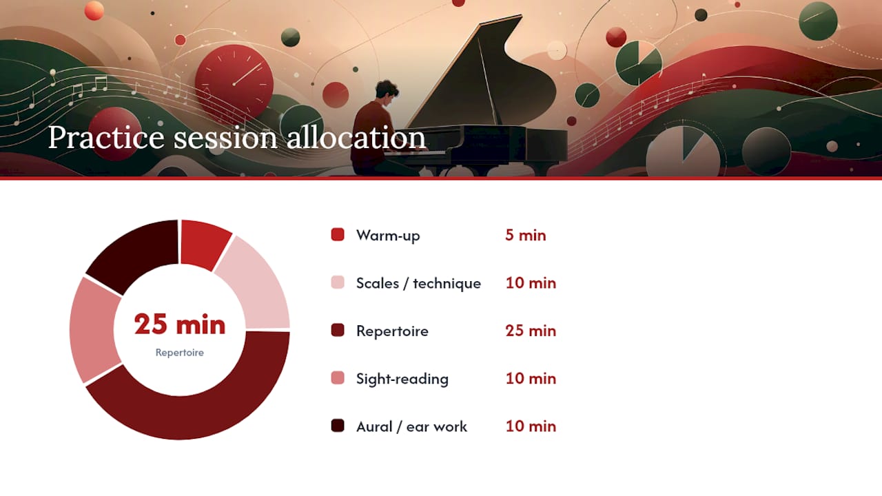 Time allocation per practice session length diagram