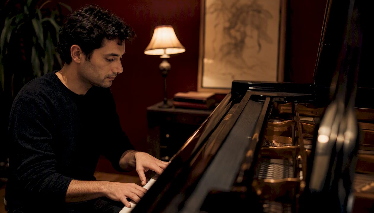 Pianist listening and playing jazz chords