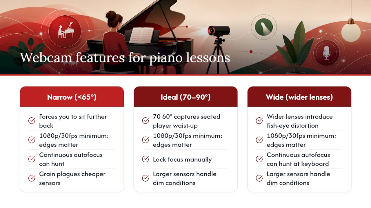 Comparison diagram of webcam features for piano teaching
