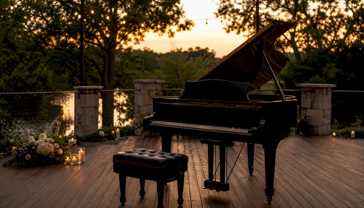 Elegant grand piano ready for event