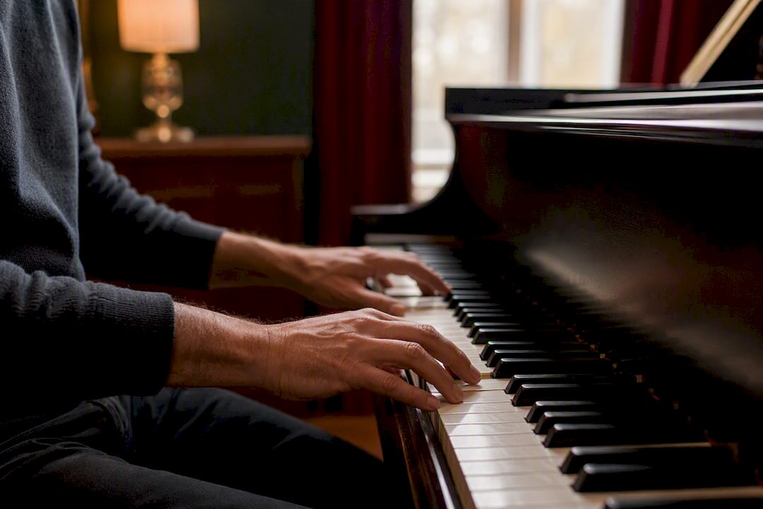 Pianist hands playing jazz chords