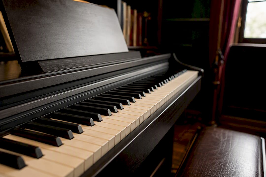 88-key weighted piano keyboard close-up