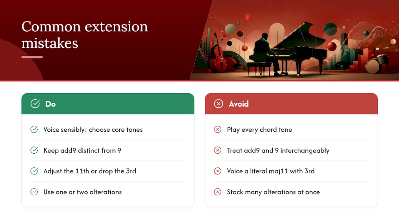 What mistakes do pianists make with extensions? — overview diagram