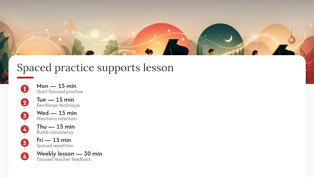 Five short practice sessions supporting lesson time
