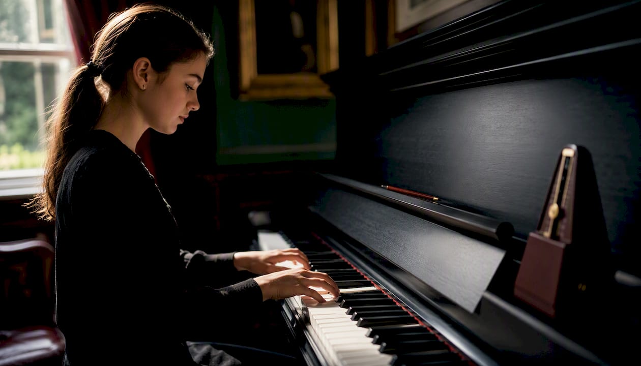 Student practising swung eighth notes