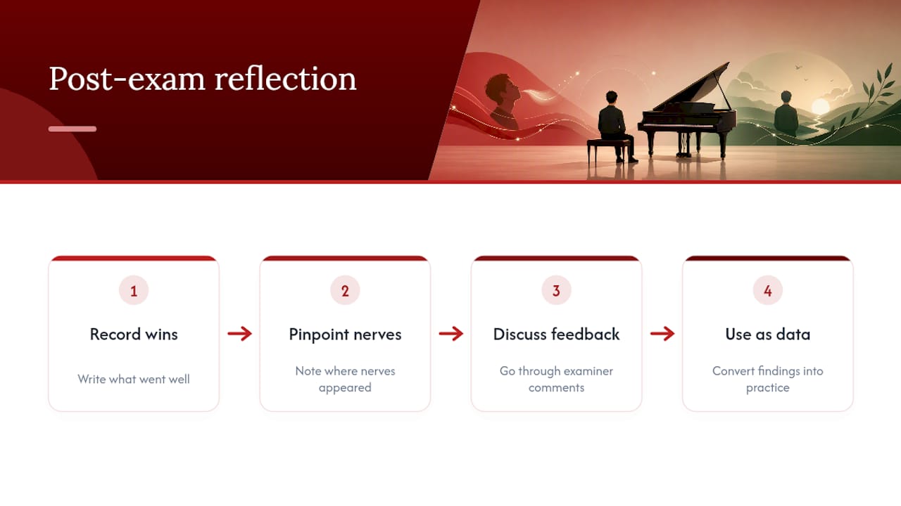 Four-step piano exam reflection process