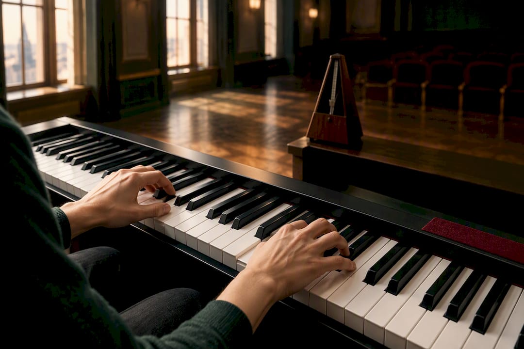 Pianist playing functional harmony progression