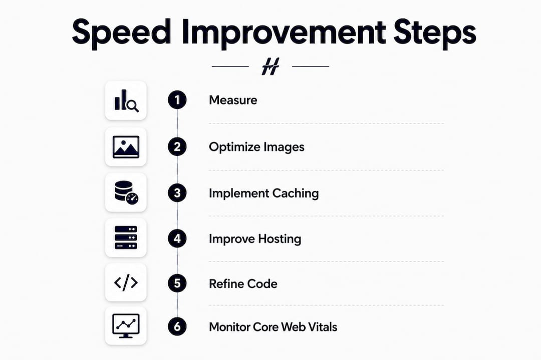 Infographic showing steps to improve website speed