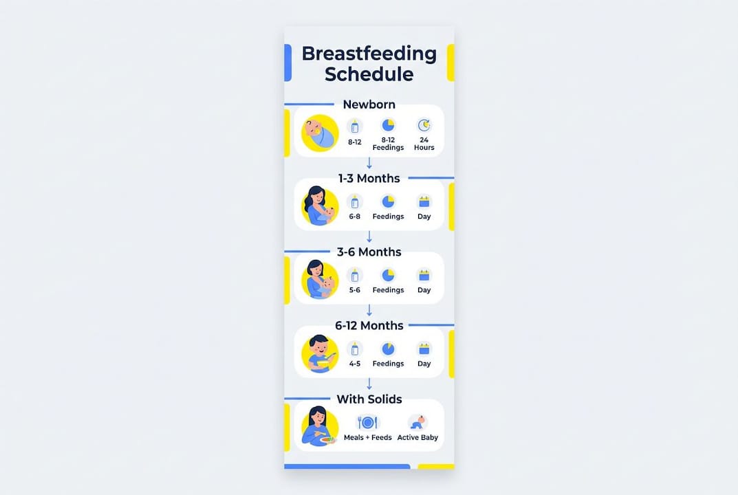 Infographic showing breastfeeding schedule stages by age