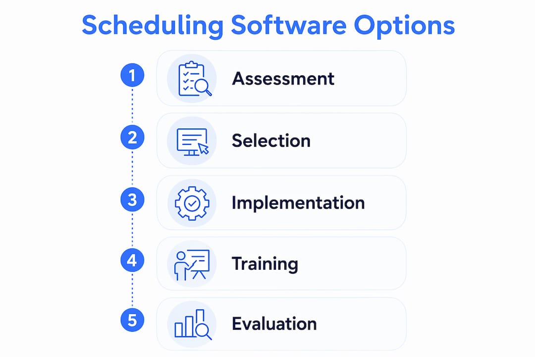 Infographic illustrating scheduling software selection steps