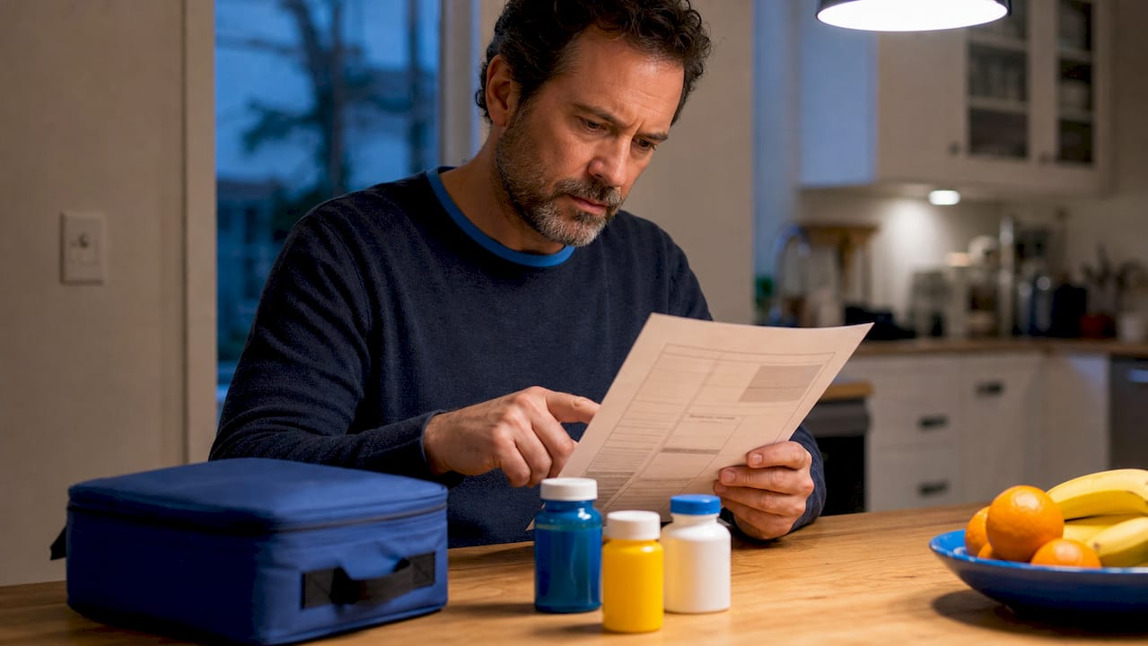 Father reviewing medical and allergy information