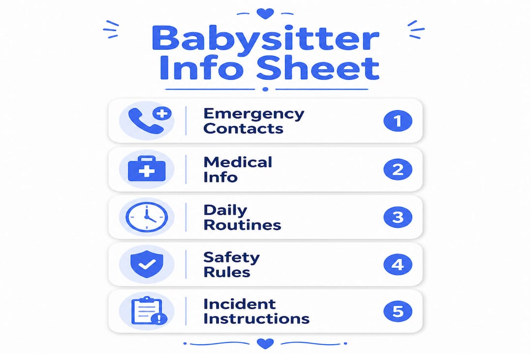Infographic showing babysitter info sheet key steps