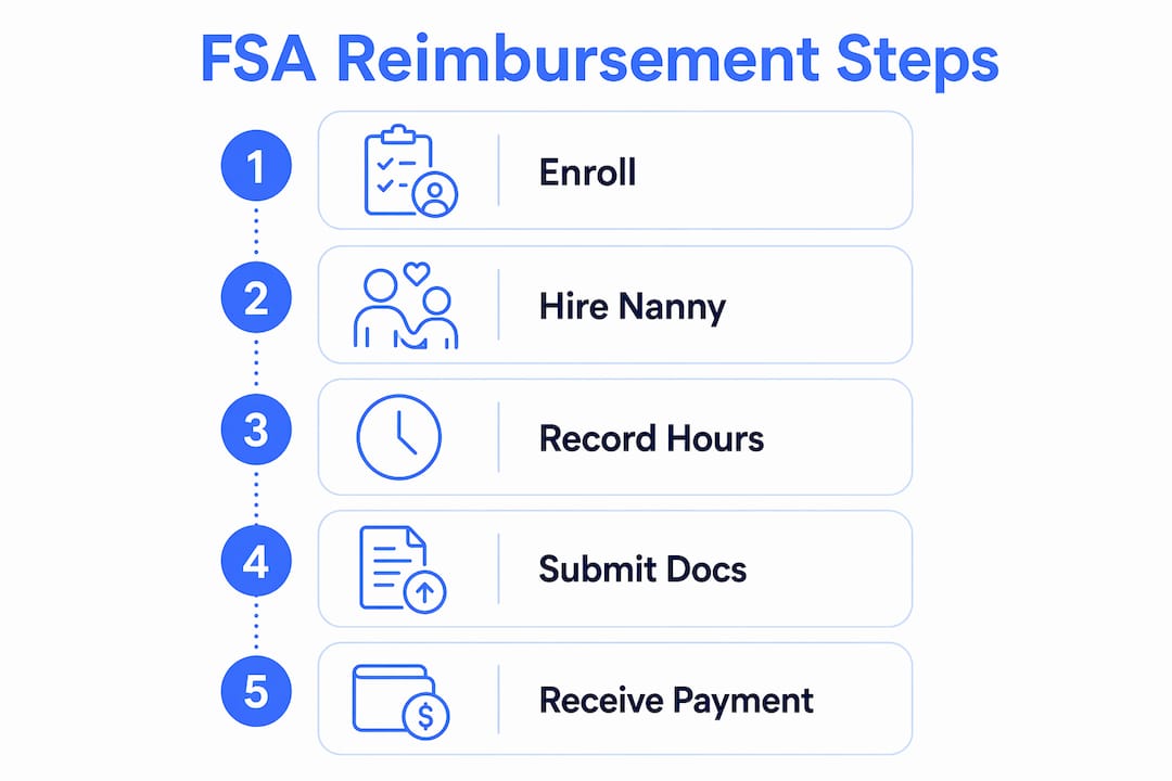 Infographic outlining dependent care FSA reimbursement steps