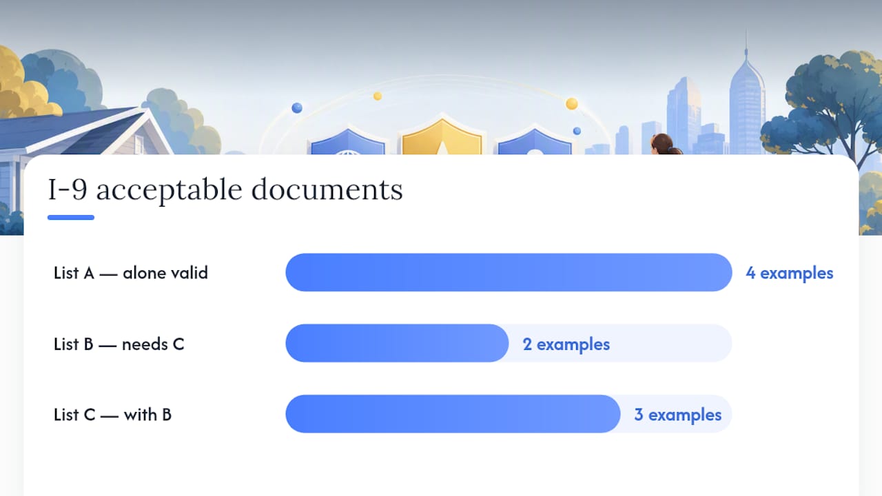 Diagram showing I-9 acceptable document lists and combinations